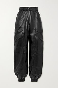Faux Leather Tapered Pants - Black