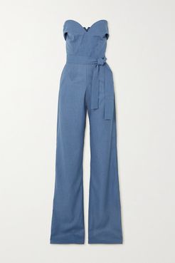 Strapless Belted Woven Jumpsuit - Blue