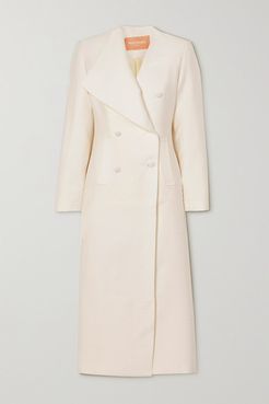Double-breasted Cloqué Coat - White