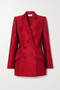 Double-breasted Silk-satin Blazer - Red