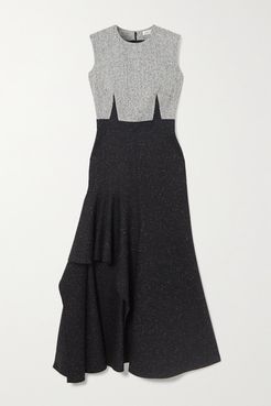 Asymmetric Wool-blend Maxi Dress - Black