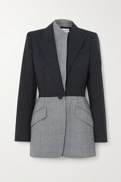 Asymmetric Pinstriped And Prince Of Wales Checked Wool Blazer - Black