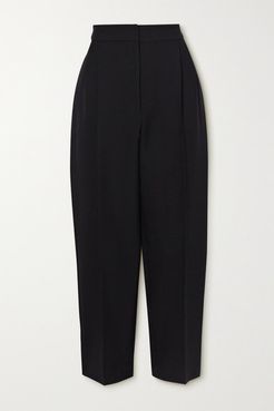 Cropped Wool-blend Tapered Pants - Black
