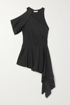 Asymmetric Draped Cotton-poplin And Jersey Top - Black