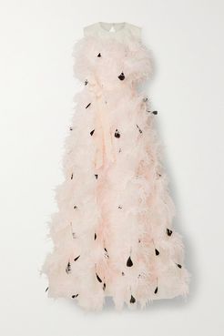 Mystique Feather-trimmed Cutout Silk-organza Gown - Pastel pink