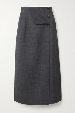 Wrap-effect Woven Midi Skirt - Gray