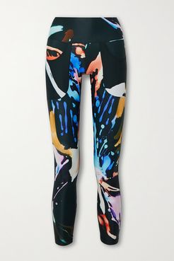 Paneled Printed Stretch Leggings - Black