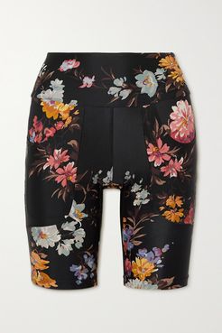 Paneled Floral-print Stretch Shorts - Black