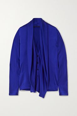 Draped Silk Blouse - Blue