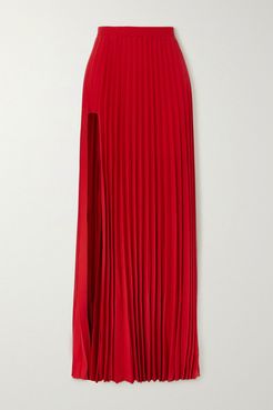 Cutout Pleated Crepe Maxi Skirt - Red