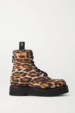 Leopard-print Canvas Ankle Boots - Brown