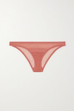 Serena Chiffon-trimmed Stretch-tulle Briefs - Pink