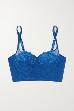 Morgane Stretch Point D'esprit Tulle And Lace Underwired Balconette Bra - Blue