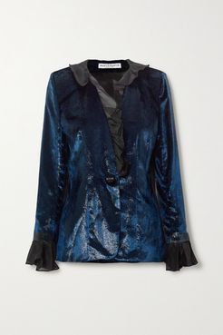 Marine Organza-trimmed Metallic Velvet Blazer - Navy