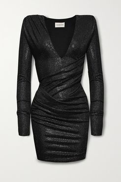 Ruched Crystal-embellished Stretch-jersey Mini Dress - Black