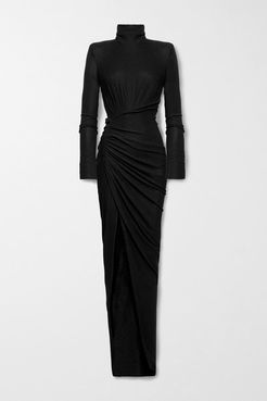 Ruched Stretch-lamé Gown - Black