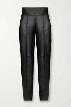 Leather Slim-leg Pants - Black