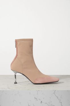 Suede-trimmed Mesh Sock Boots - Neutral