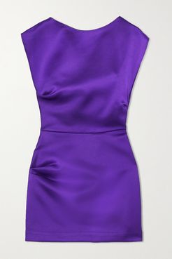 Lily Gathered Satin Mini Dress - Purple