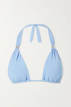 Grenada Embellished Triangle Bikini Top - Light blue