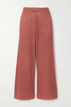 Net Sustain Loch Ribbed Linen Wide-leg Pants - Pink