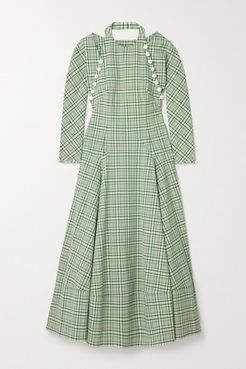 Hold My Bolero Convertible Cutout Checked Cotton-blend Maxi Dress - Green