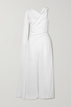 Sina Cape-effect Gathered Crepe Jumpsuit - White