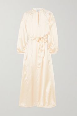 Quetta Belted Silk-satin Maxi Dress - Cream