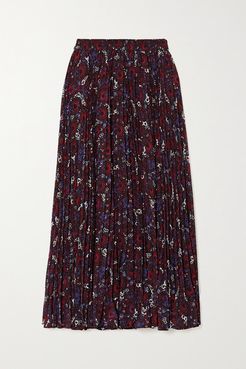 Zinnia Pleated Floral-print Chiffon Midi Skirt - Dark purple