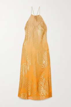 Metallic Fil Coupé Silk-blend Chiffon Dress - Orange