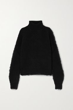 Paneled Ribbed Wool And Tinsel Turtleneck Sweater - Black