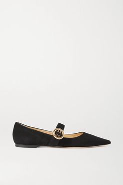 Gela Buckled Suede Point-toe Flats - Black