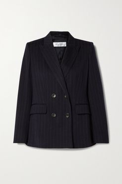 Cinghia Double-breasted Pinstriped Wool-blend Jersey Blazer - Navy