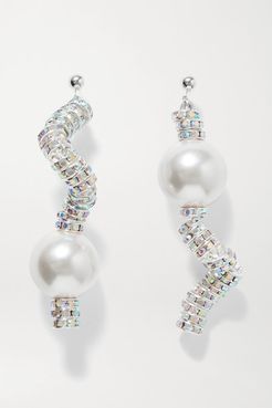 Snake Silver-plated, Crystal And Faux Pearl Earrings