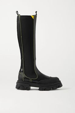 Rubber-trimmed Leather Chelsea Knee Boots - Black