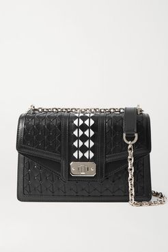 Diamante Woven Leather Shoulder Bag - Black