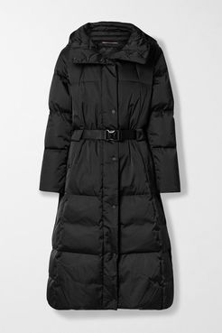 Odette Belted Hooded Quilted Shell Down Coat - Black