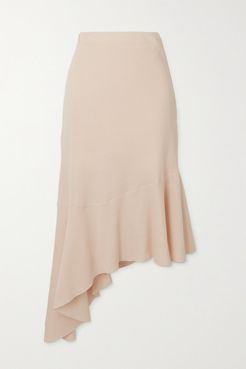 Asymmetric Ribbed Stretch Cotton And Modal-blend Midi Skirt - Cream