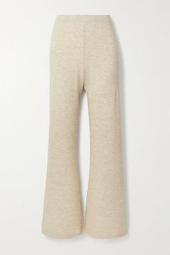 Mélange Knitted Flared Pants - Beige