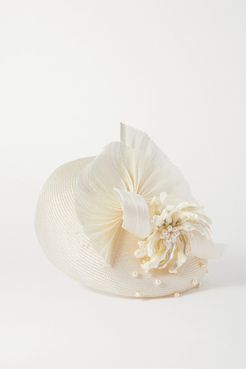 Anne Pearl-embellished Silk And Abaca-blend Hat - White