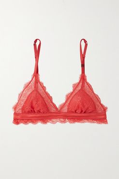 Love Lacy Satin-trimmed Stretch-lace Soft-cup Triangle Bra - Red