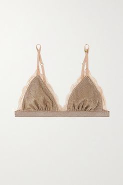 Filippa Lace-trimmed Metallic Stretch-jersey Soft-cup Triangle Bra - Gold