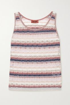 Metallic Striped Crochet-knit Tank - Pink