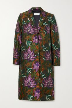 Floral-jacquard Coat - Army green