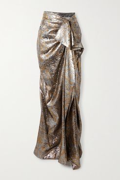 Draped Metallic Silk-blend Lamé Maxi Skirt - Silver