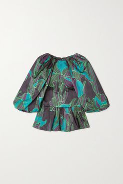 Floral-print Woven Blouse - Dark green