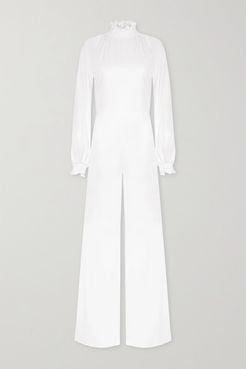 Mary Ruffled Satin Jumpsuit - Off-white