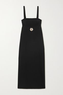 Embellished Cutout Wool-blend Midi Dress - Black