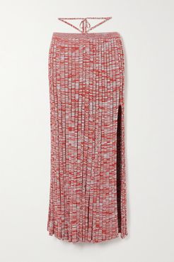 Tie-detailed Mélange Ribbed-knit Maxi Skirt - Red