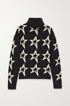 Star Dust Intarsia Merino Wool Turtleneck Sweater - Black